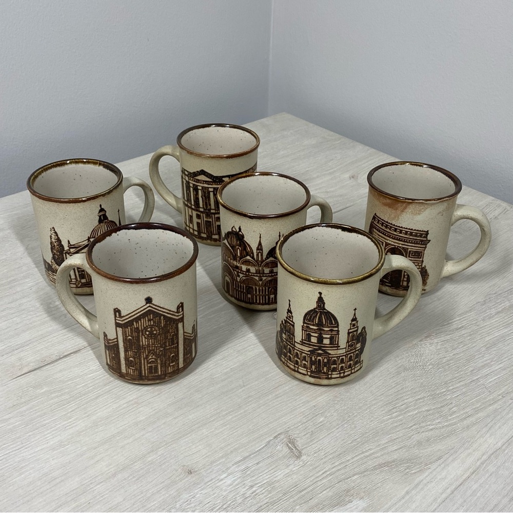Lot of Six (6) Vintage RARE Clay in Mind San Diego CA World Landmark Mugs Good
